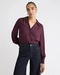 Blouse Boutonnée en Crêpe Soyeux à Manches Longues