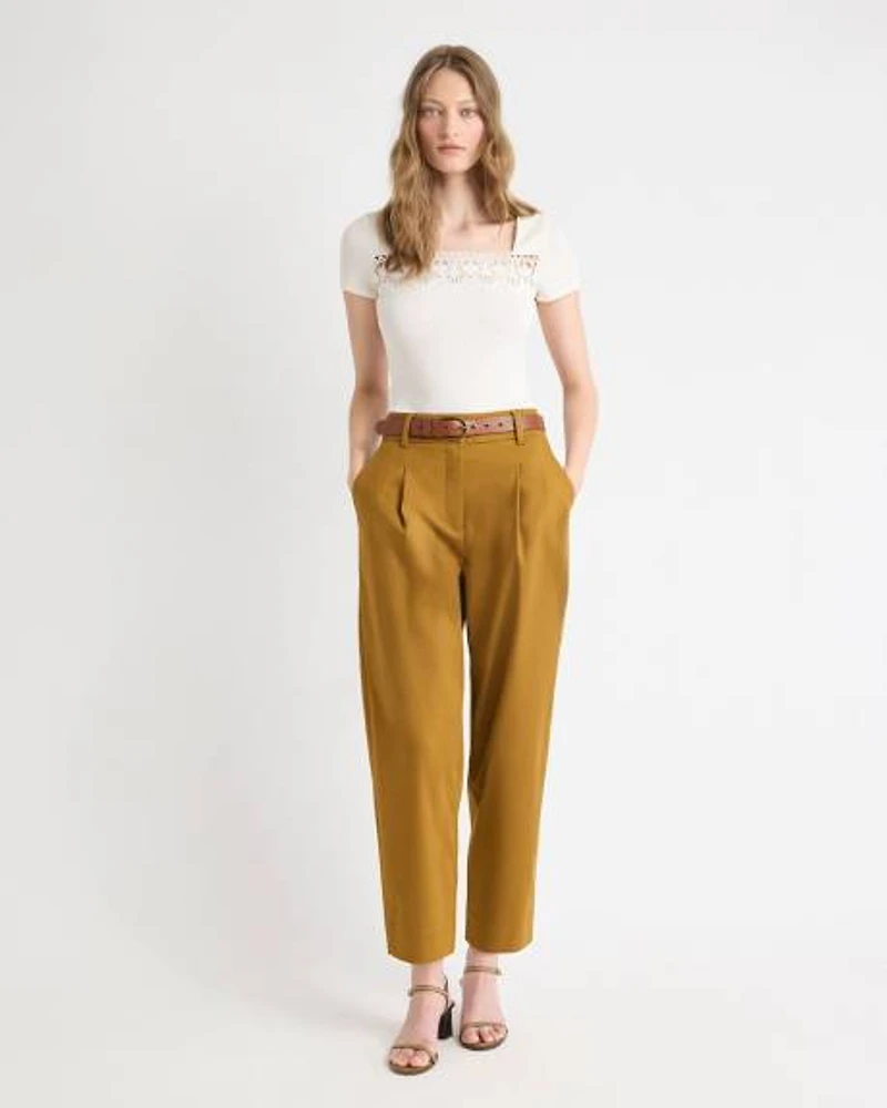 Pantalon à Jambe Ballon et Taille Haute en Serg