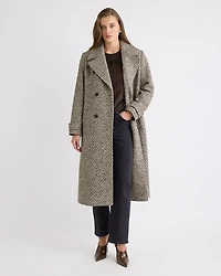 Wool-Blend Long Double-Breasted Herringbone Coat