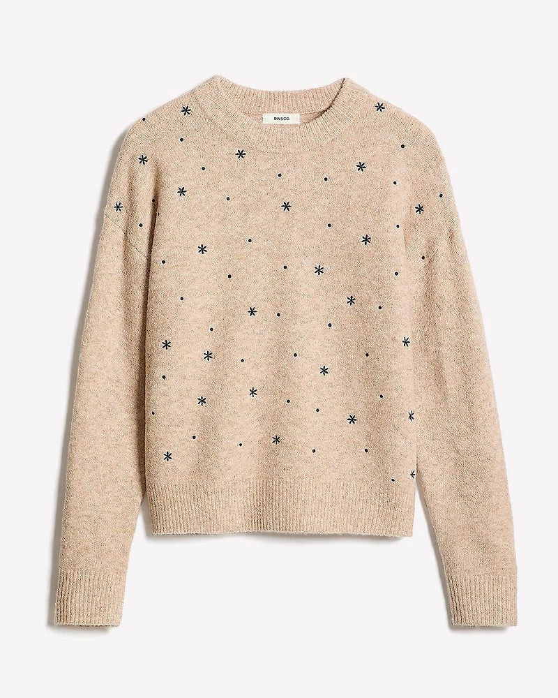 Long-Sleeve Crew-Neck Sweater with Embroidered Pattern