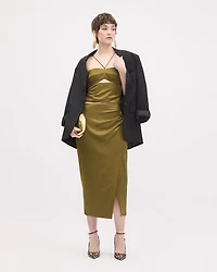 Faux-Wrap Midi Pencil Skirt