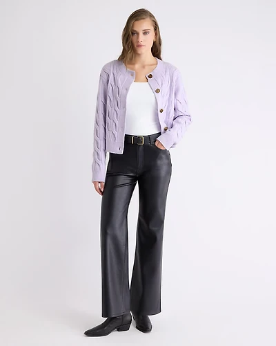 Pantalon Taille Haute en Faux Cuir à Jambe Large