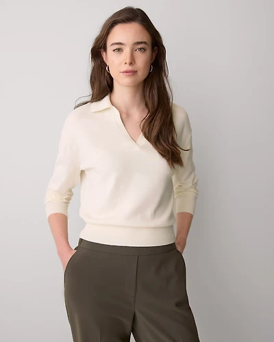 Wool-Blend Long-Sleeve Polo Sweater