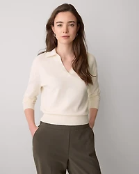Wool-Blend Long-Sleeve Polo Sweater