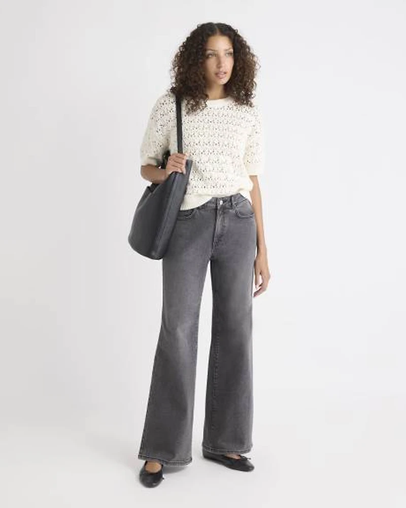 Long Dark Grey High-Rise Wide-Leg Jeans