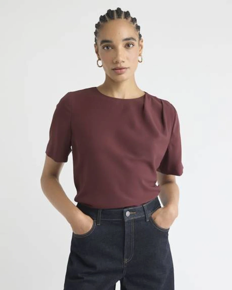 Blouse Bimatière à Manches Courtes et Col Rond