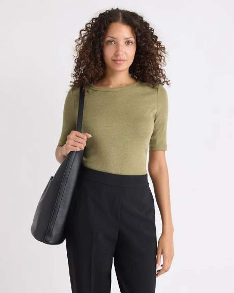 Elbow-Sleeve Crew-Neck Fitted Tee