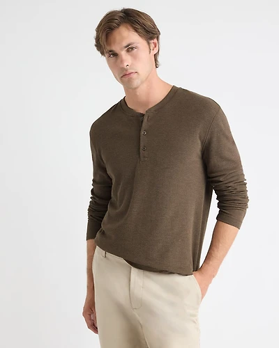 Long-Sleeve Henley Waffled Tee