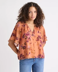 V-Neck Blouse with Short Flutter Sleeves