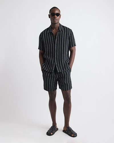 Striped Linen Short with Elastic Waistband
