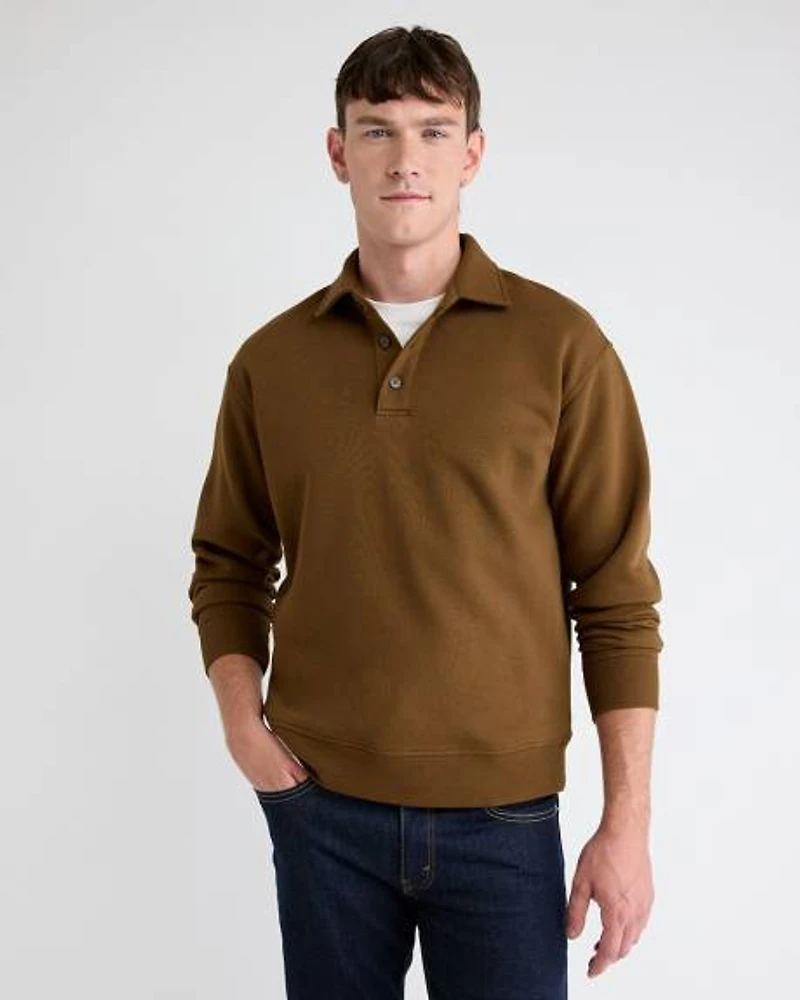 Fleece Long-Sleeve Polo Sweater