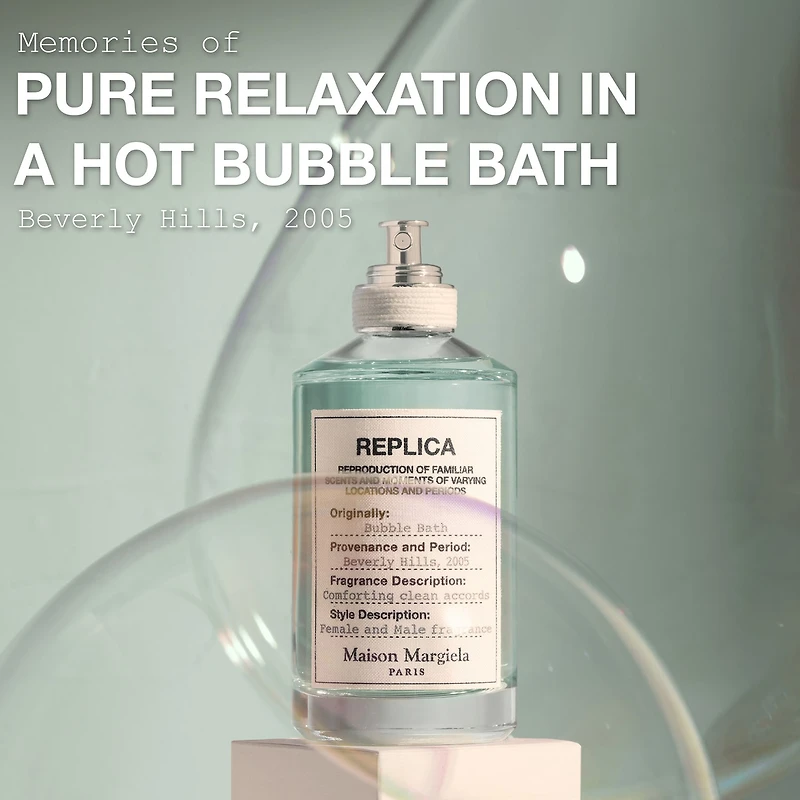 Eau de toilette Bubble Bath REPLICA avec savon à bulles, rose, musc blanc et lait coco