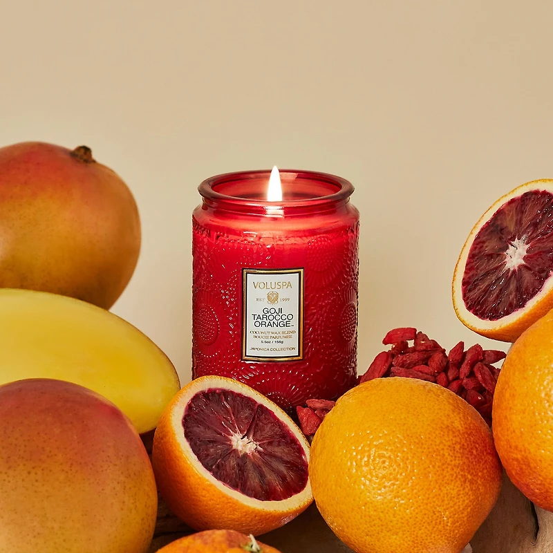 Minibougie Goji Tarocco Orange dans un bocal en verre