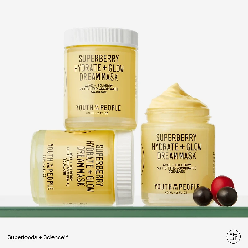 Crème de nuit et masque avec vitamine C Superberry Hydrate + Glow Dream