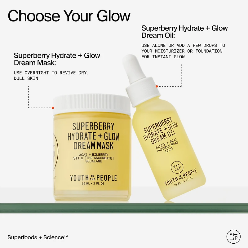 Crème de nuit et masque avec vitamine C Superberry Hydrate + Glow Dream