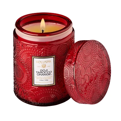 Minibougie Goji Tarocco Orange dans un bocal en verre
