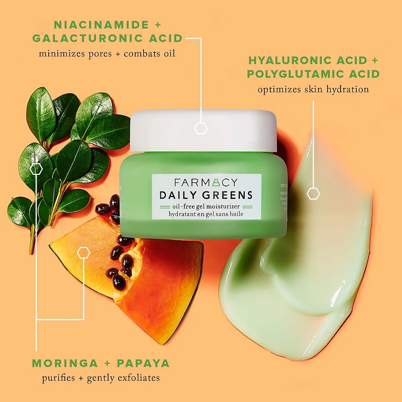 Gel hydratant sans huile avec moringa et papaye Daily Greens