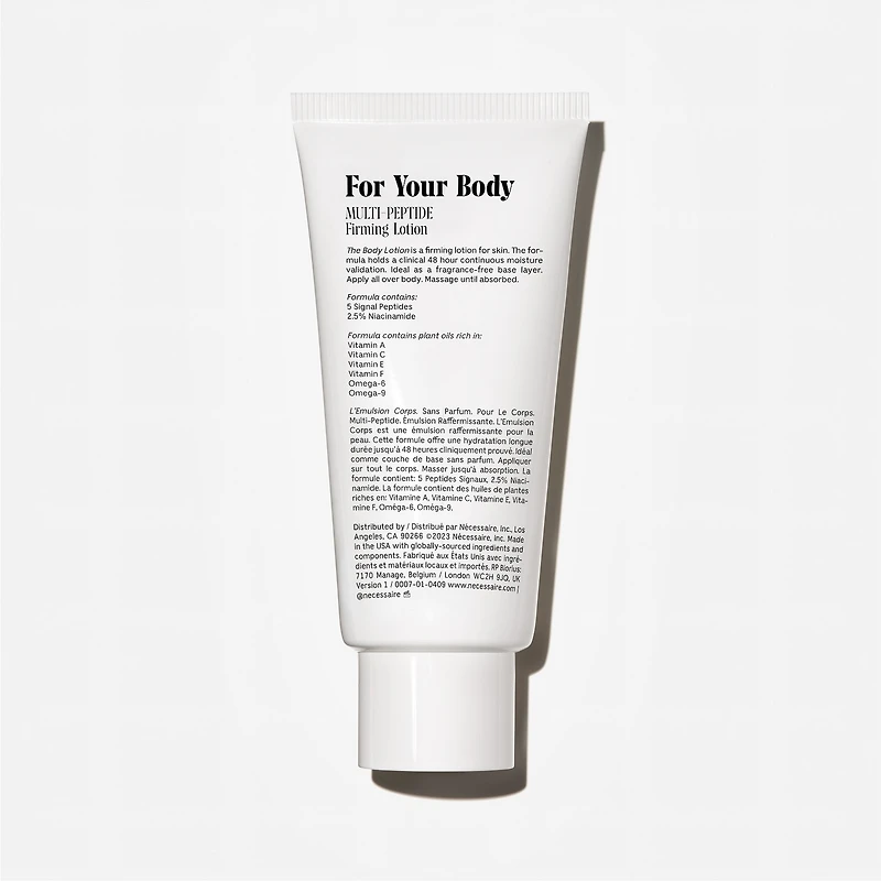 Lotion pour le corps hydratante raffermissante avec cinq peptides et 2,5 % de niacinamide