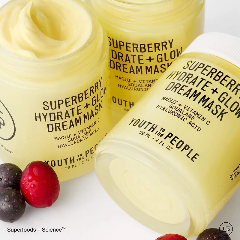 Crème de nuit et masque avec vitamine C Superberry Hydrate + Glow Dream