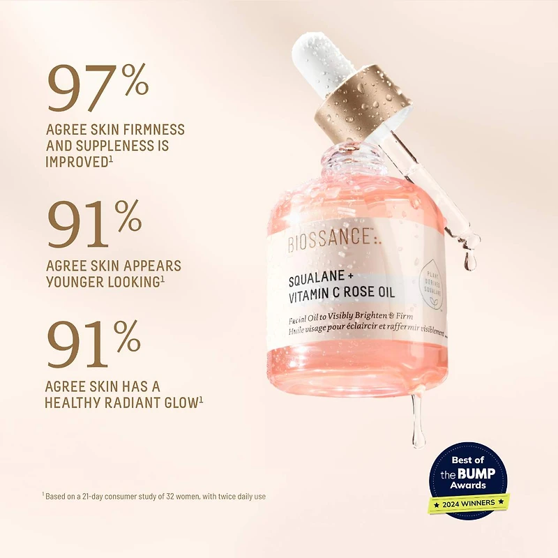 Huile pour le visage à la rose illuminante et raffermissante avec vitamine C + squalane