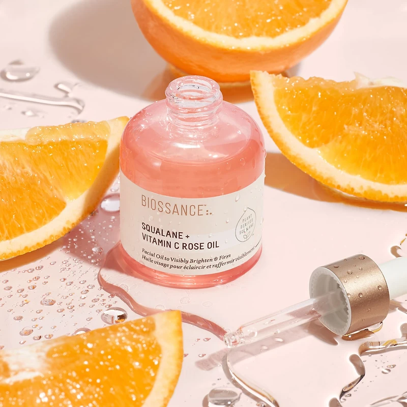 Huile pour le visage à la rose illuminante et raffermissante avec vitamine C + squalane