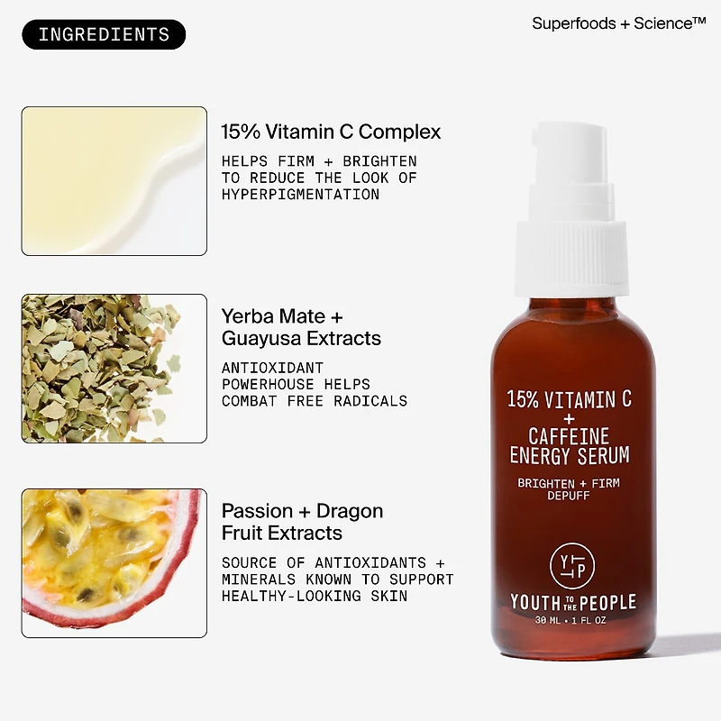 15% Vitamin C + Caffeine Energy Brightening Serum for Uneven Tone