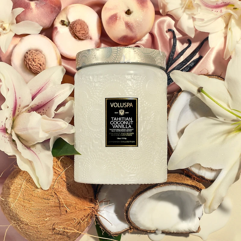 Bougie Tahitian Coconut Vanilla dans un bocal en verre