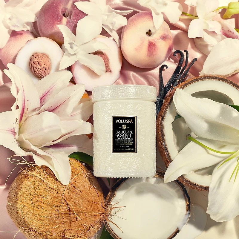 Bougie Tahitian Coconut Vanilla dans un bocal en verre