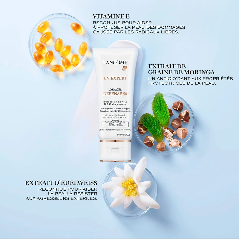 Duo base et hydratant FPS 50, écran solaire UV Expert Aquagel Defense