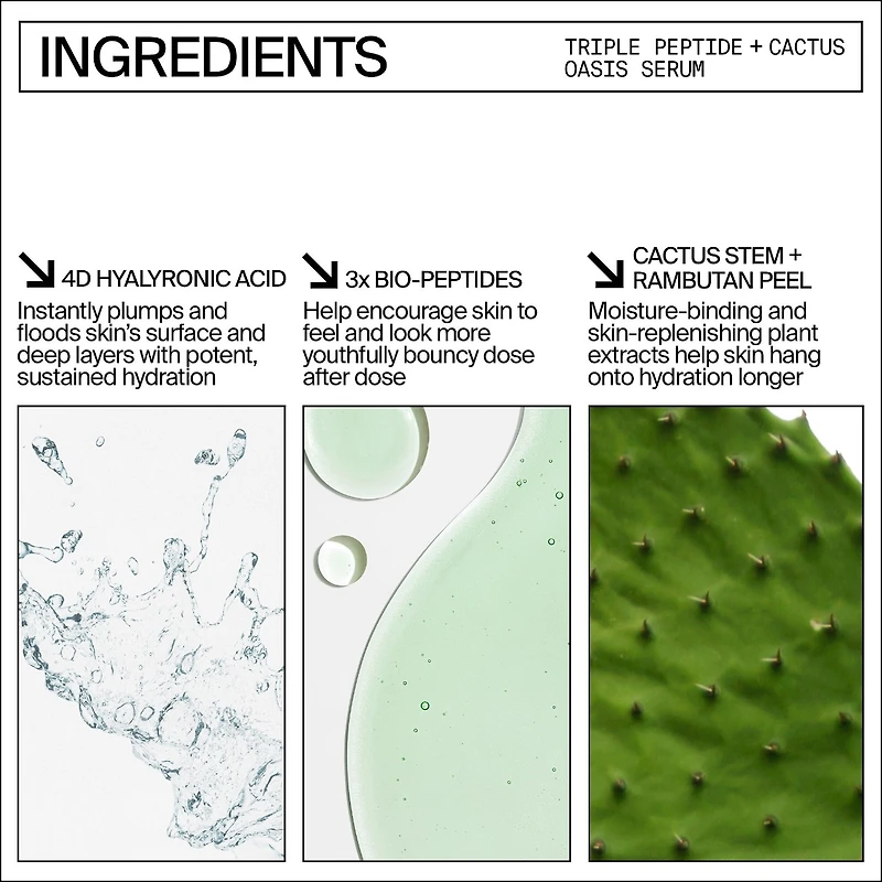 Sérum Oasis hydratant et raffermissant triple peptide avec acide hyaluronique