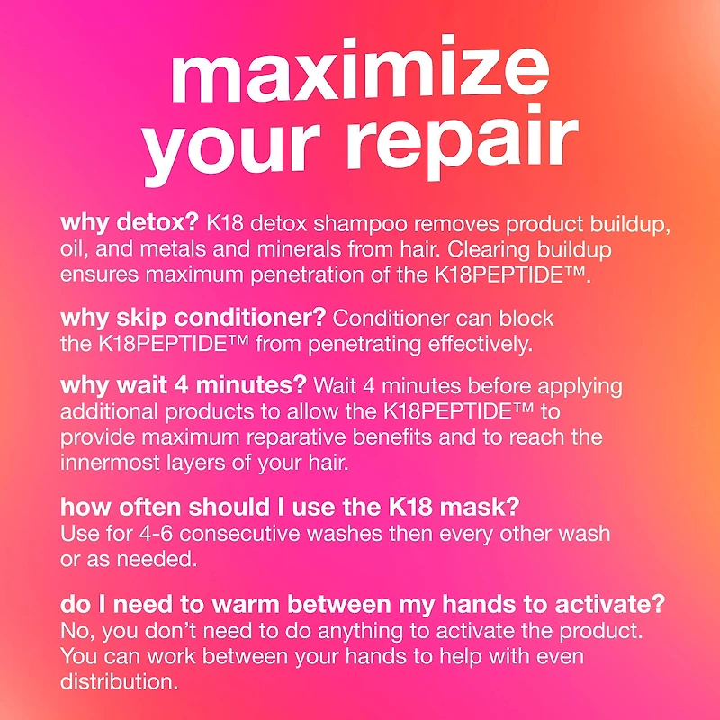 Minimasque capillaire sans rinçage à réparation moléculaire