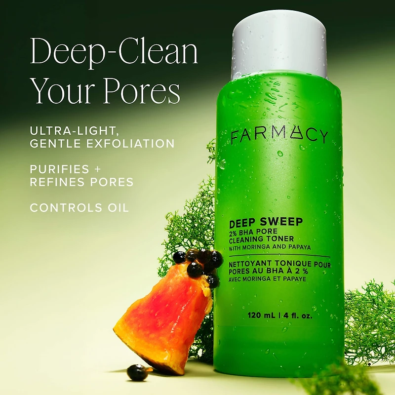 Lotion tonique purifiant les pores 2 % BHA Deep Sweep avec moringa + papaye