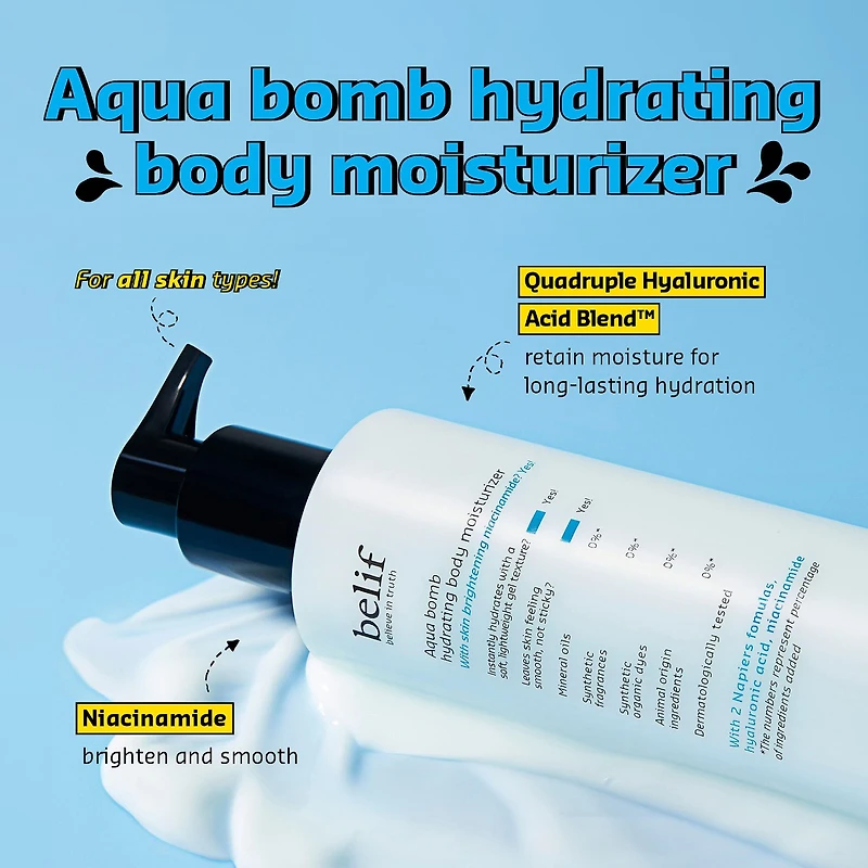 Aqua Bomb Hydrating Body Moisturizer with Niacinamide and Hyaluronic Acid