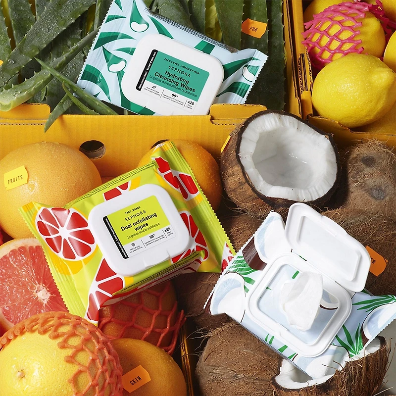 Lingettes nettoyantes et exfoliantes