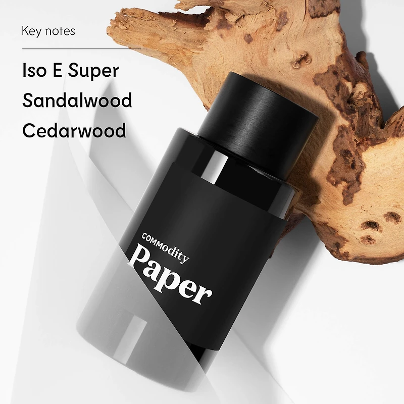 Eau de parfum Paper expressive avec bois santal et super Iso E