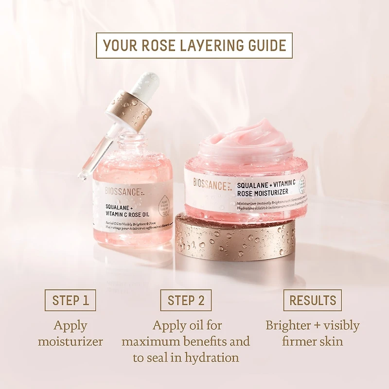 Hydratant illuminant à la rose avec vitamine C + squalane