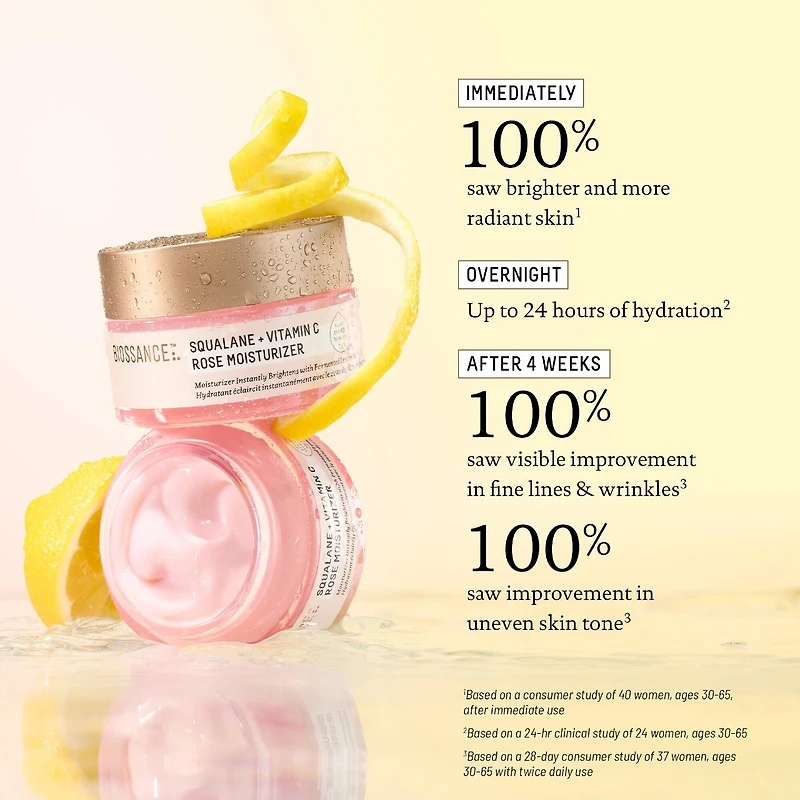 Hydratant illuminant à la rose avec vitamine C + squalane