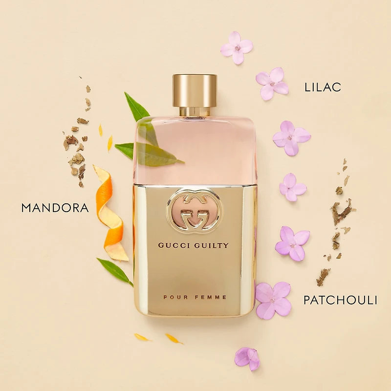 Eau de parfum Guilty pour femme avec mandarine, lilas et patchouli
