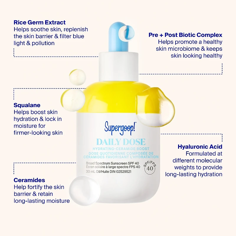 Voici l’huile pour le visage Daily Dose Hydra-Ceramide Boost + FPS 40.