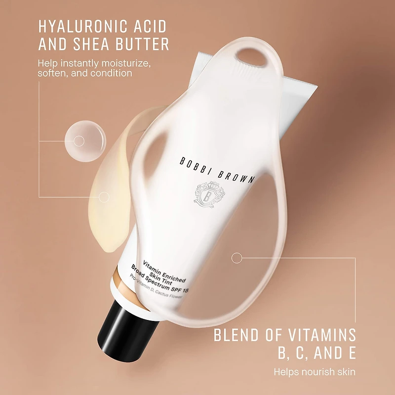 Teinte hydratante pour la peau enrichie de vitamines à FPS 15 avec acide hyaluronique