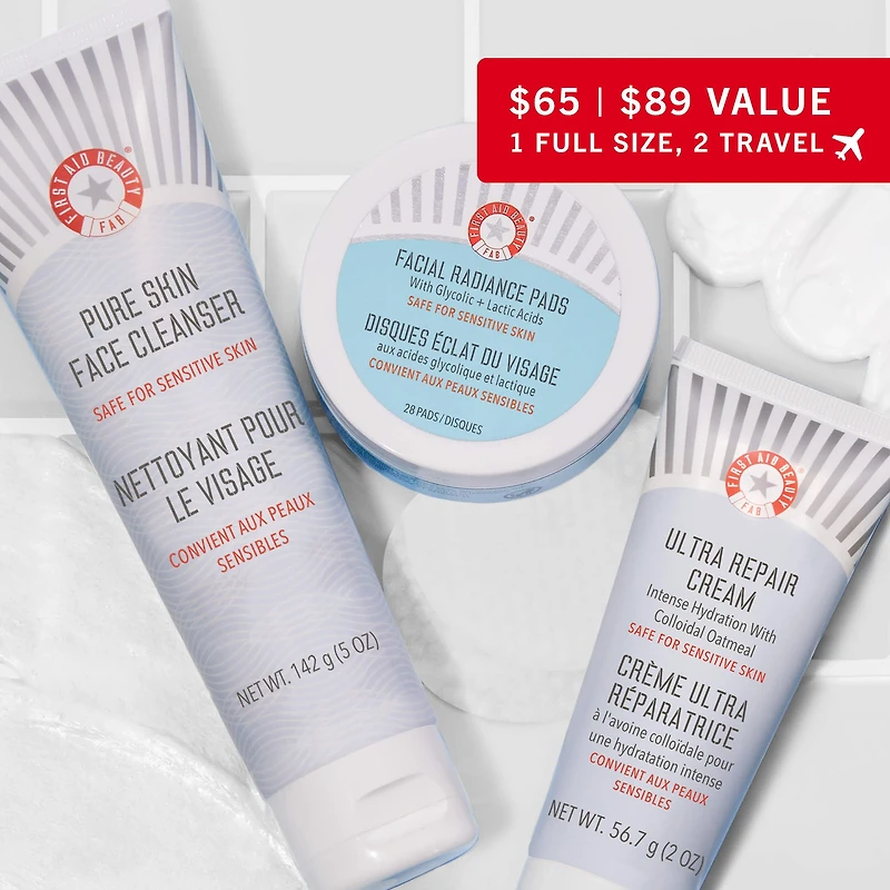 Ensemble-cadeau de favoris pour le visage FAB, le meilleur des soins pour la peau pour nettoyer, exfolier et hydrater