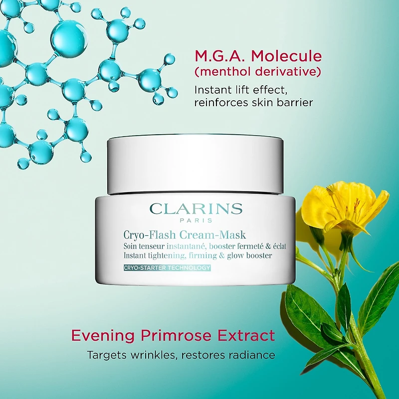 Effet rehaussant instantané Cryo-Flash et masque pour le visage qui stimule l’éclat