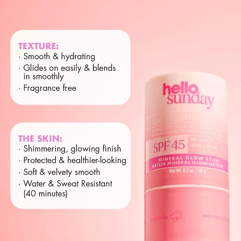 The Shimmer One SPF 45 Face and Body Mineral Sunscreen Glow Stick with Hyaluronic Acid