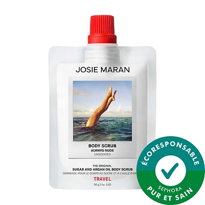 JOSIE MARAN Mini baume exfoliant pour le corps rechargeable à l'huile d'argan et au sucre Always Nude (non parfumé) 2 oz