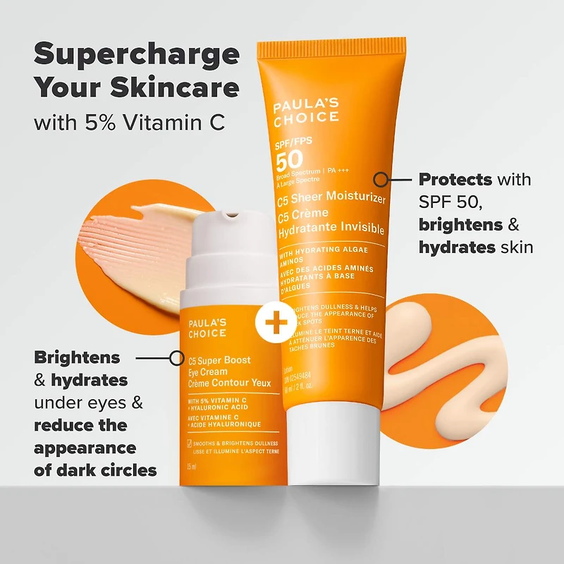 Crème C5 Super Boost avec vitamine C illuminante et raffermissante pour le contour des yeux