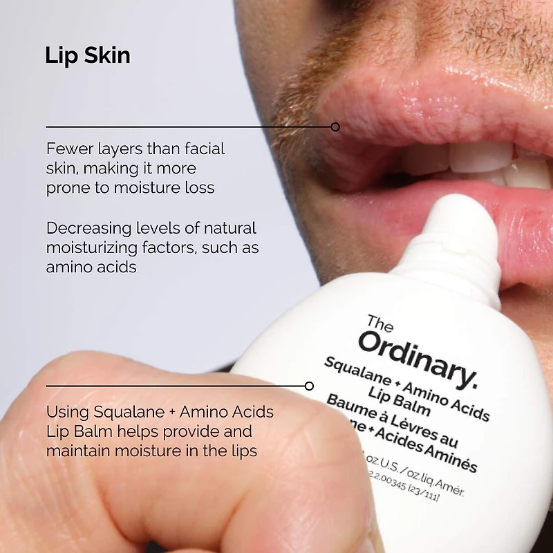 Squalane + Amino Acids Hydrating Lip Balm, for Lips, Elbows, and Cuticles