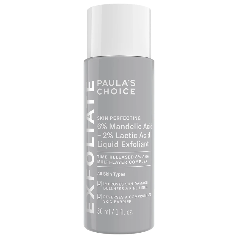6% Mandelic Acid + 2% Lactic AHA Liquid Exfoliant for Dark Spots, Textured Skin