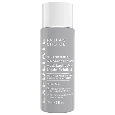 6% Mandelic Acid + 2% Lactic AHA Liquid Exfoliant for Dark Spots, Textured Skin
