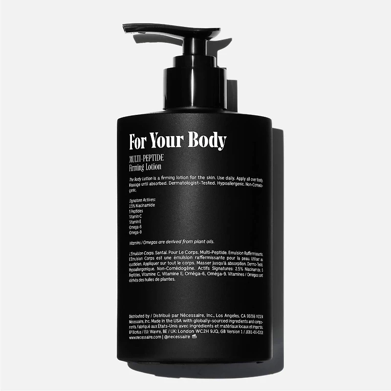 La lotion pour le corps Santal avec cinq peptides et 2,5 % niacinamide