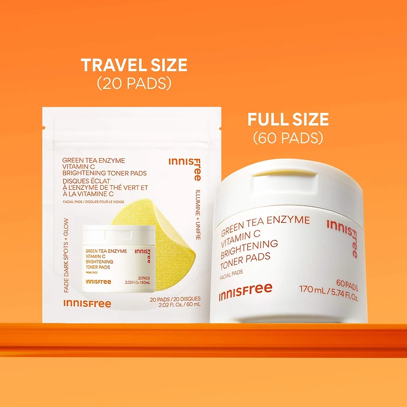 Green Tea Enzyme Vitamin C Brightening + Exfoliating Toner Pads